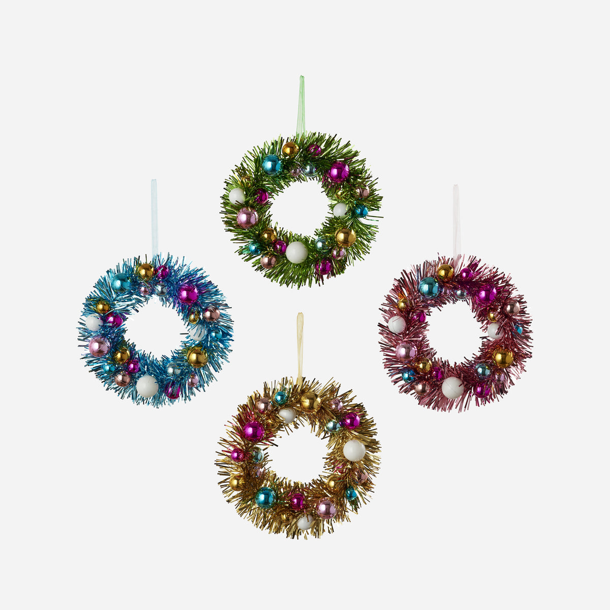 Tinsel Wreath, Set of 4 Assorted Colors