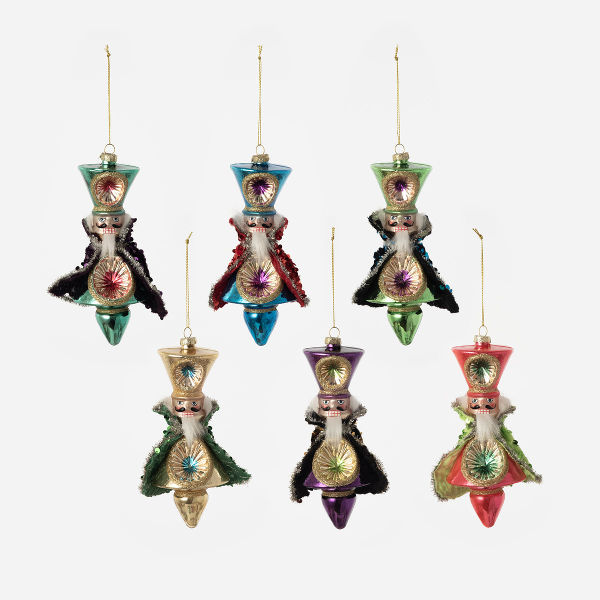 Nutcracker Finial Ornament, Set of 6 Assorted