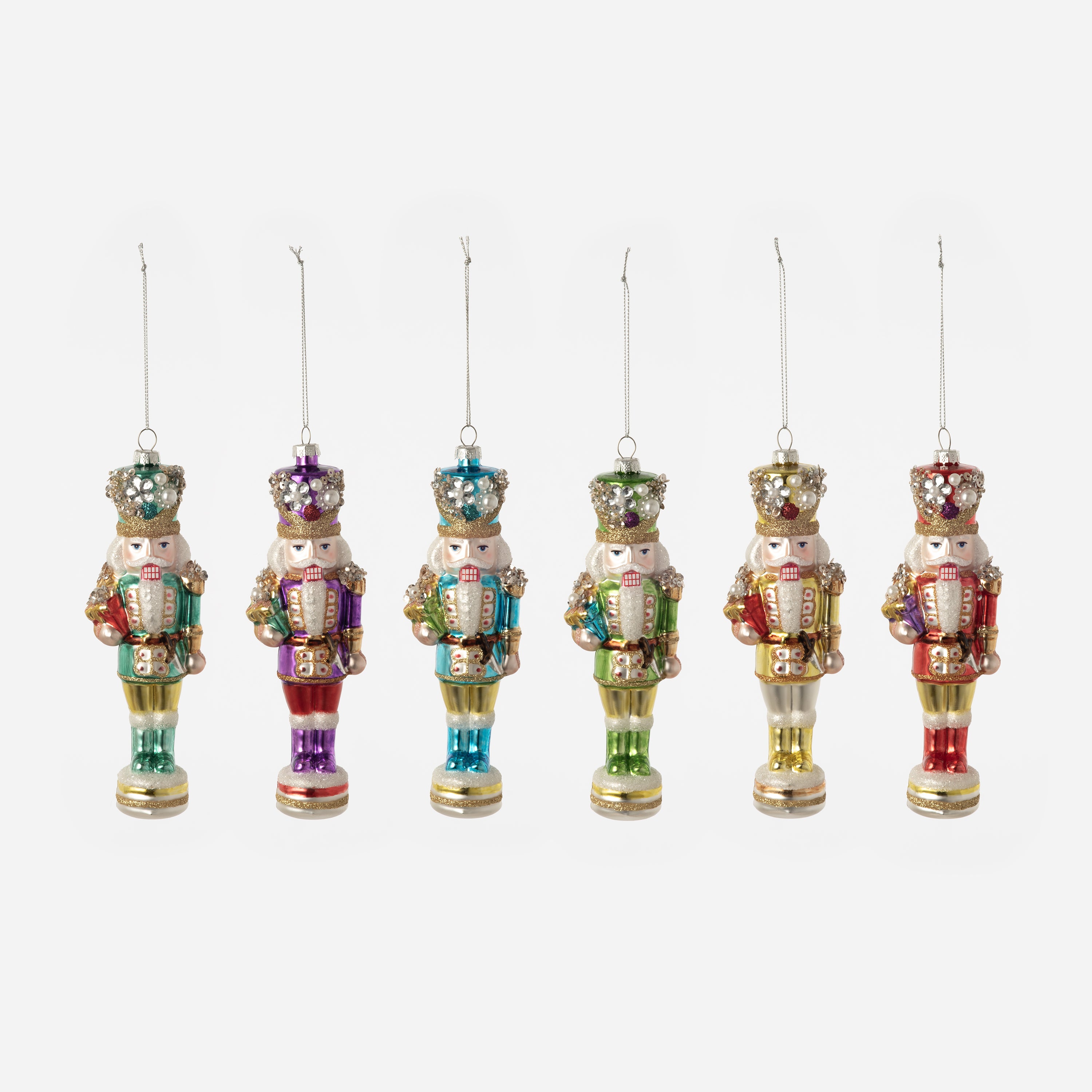 Nutcracker Glass Ornament, Set of 6 Assorted