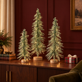 Lit Green Tinsel Tree with Adapter, Set of 3