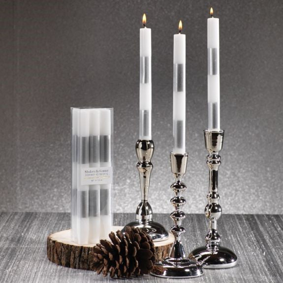 Box of 6 Modern & Festive Silver Formal Taper Candles - Set of 2 - Candles by Carlyle Avenue