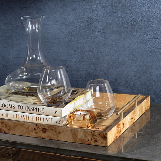 Leiden Burlwood Design Tray w/Gold Handles