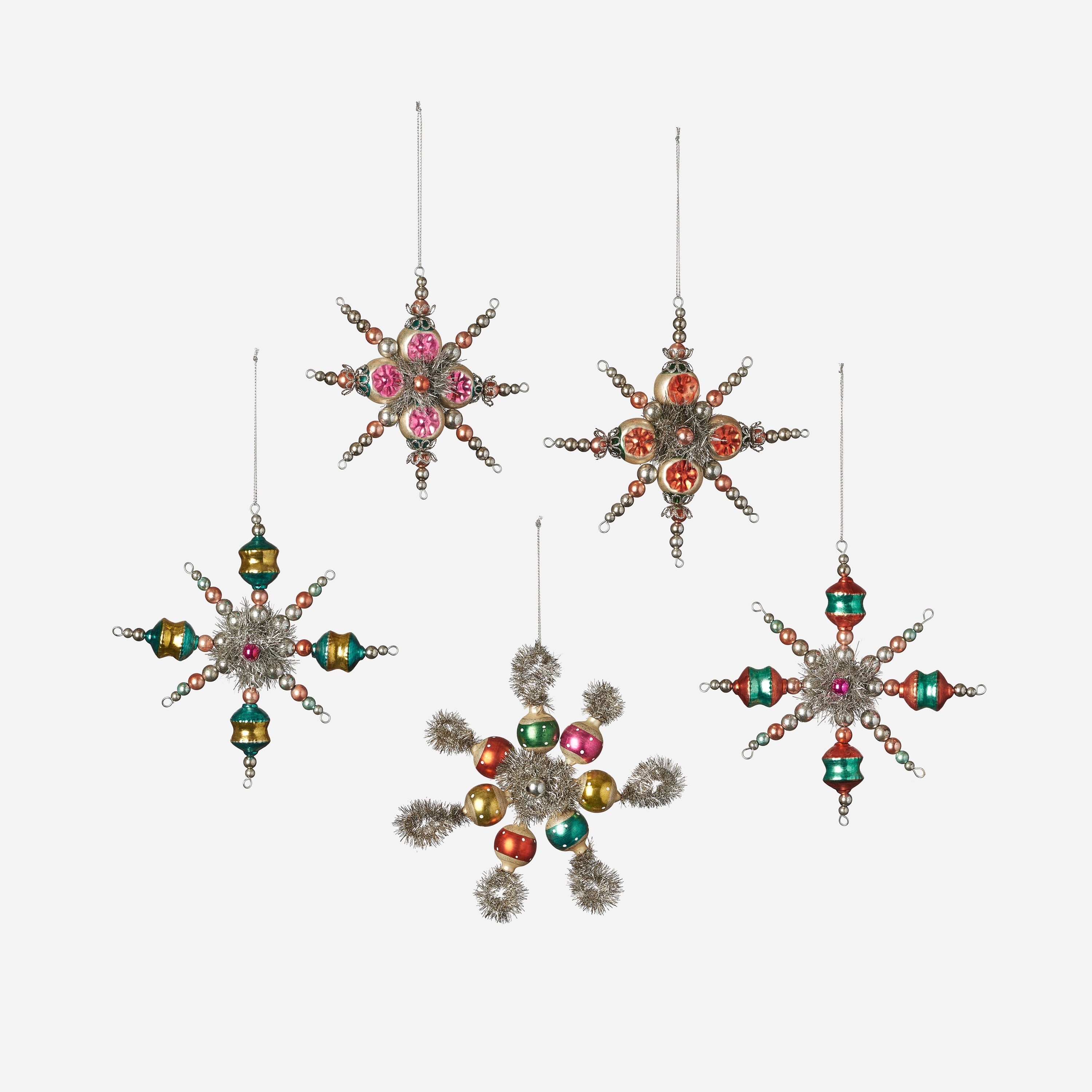 Tinsel Starburst Ornament, Set of 5 Assorted