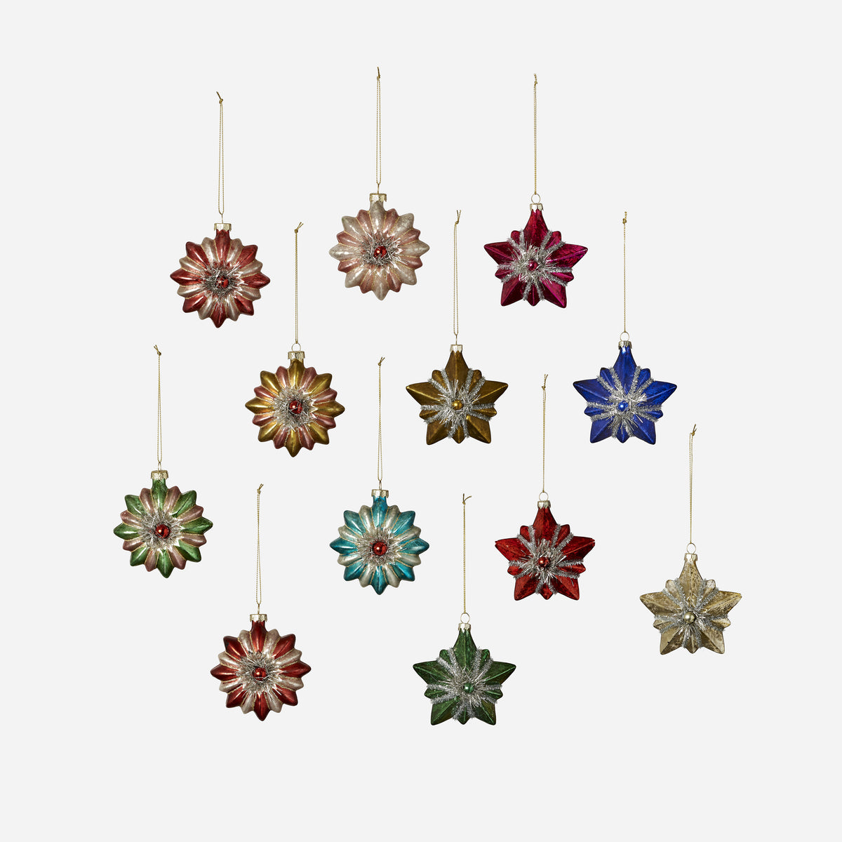 Tinsel Starburst Ornament, Set of 12 Assorted