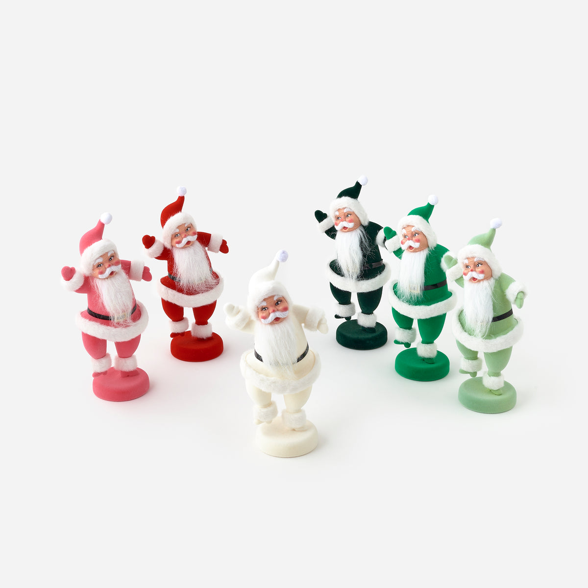 Flocked Dancing Santa, Set of 6 Assorted