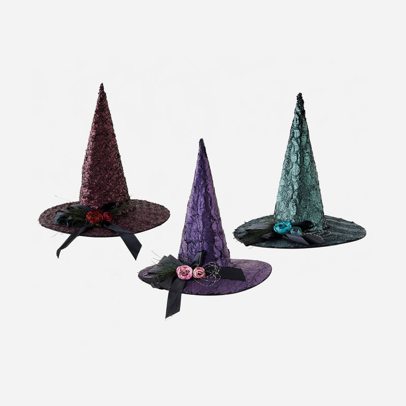 Featherette Rose Witch Hat, Set of 3 Assorted