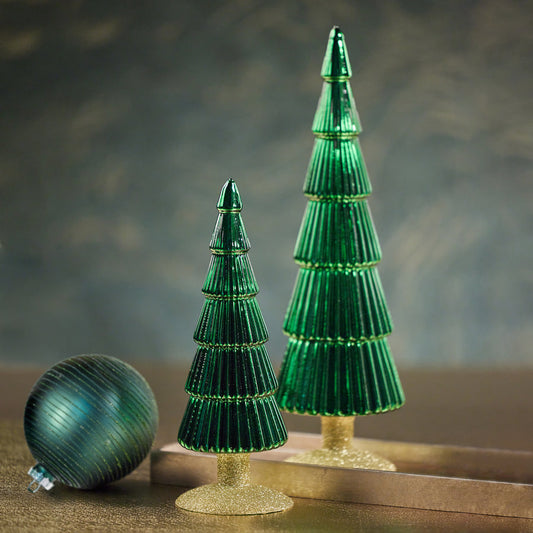 Alpine Glass Tree on Gold Glitter Base - Green