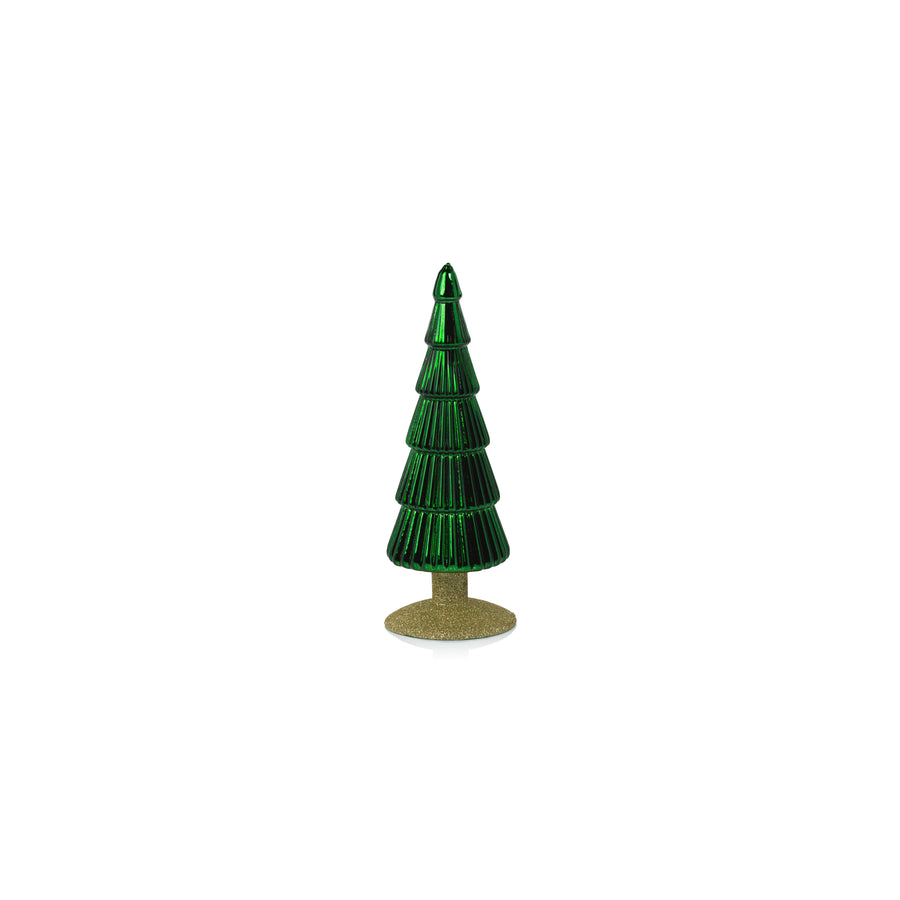 Alpine Glass Tree on Gold Glitter Base - Green