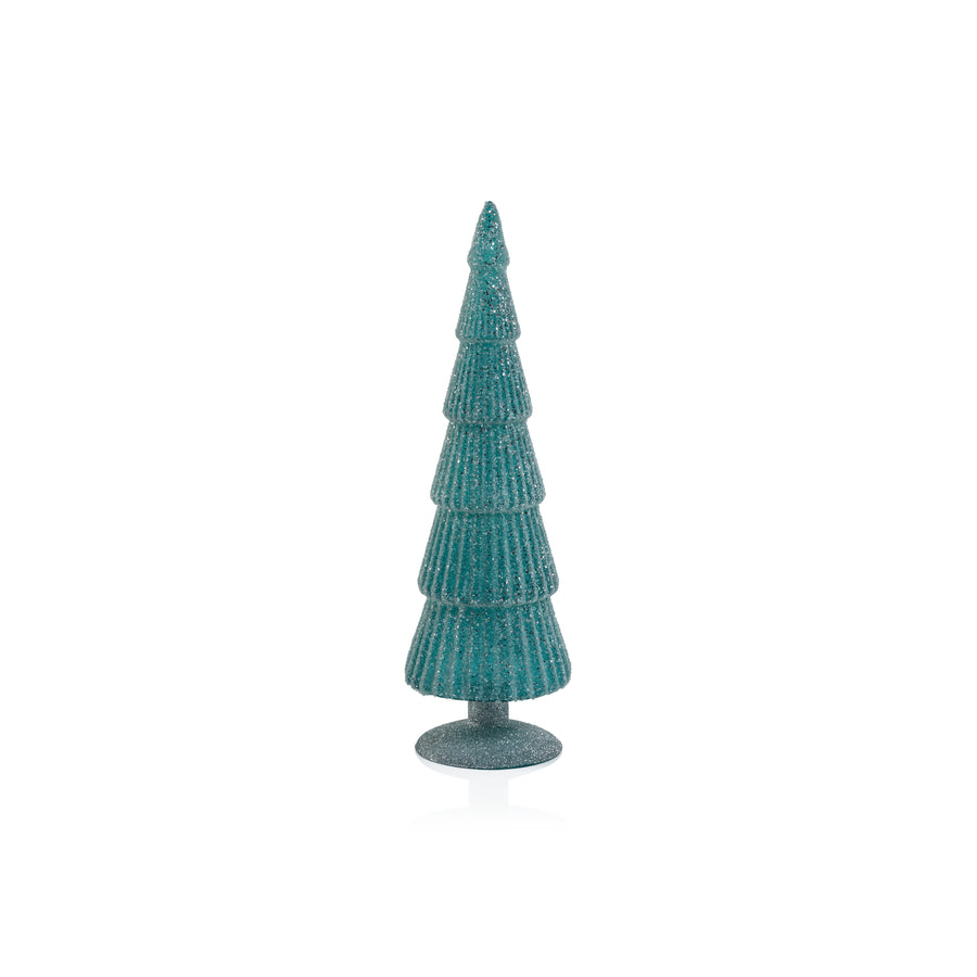 Sugar Pine Glass Tree on Silver Glitter Base - Blue