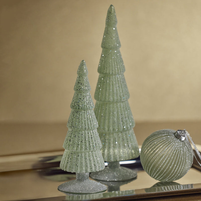 Sugar Pine Glass Tree on Silver Glitter Base - Light Green - Christmas Trees by Carlyle Avenue