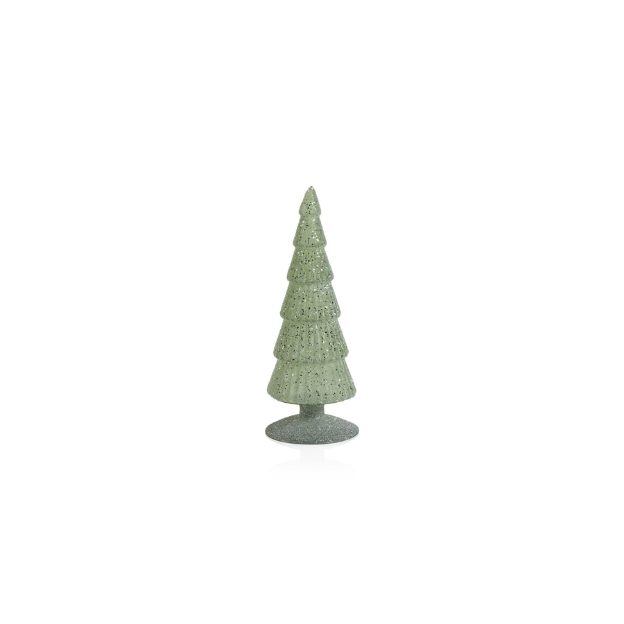 Sugar Pine Glass Tree on Silver Glitter Base - Light Green