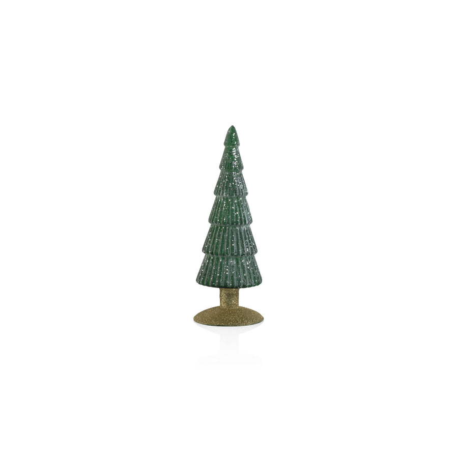 Sugar Pine Glass Tree on Silver Glitter Base - Dark Green