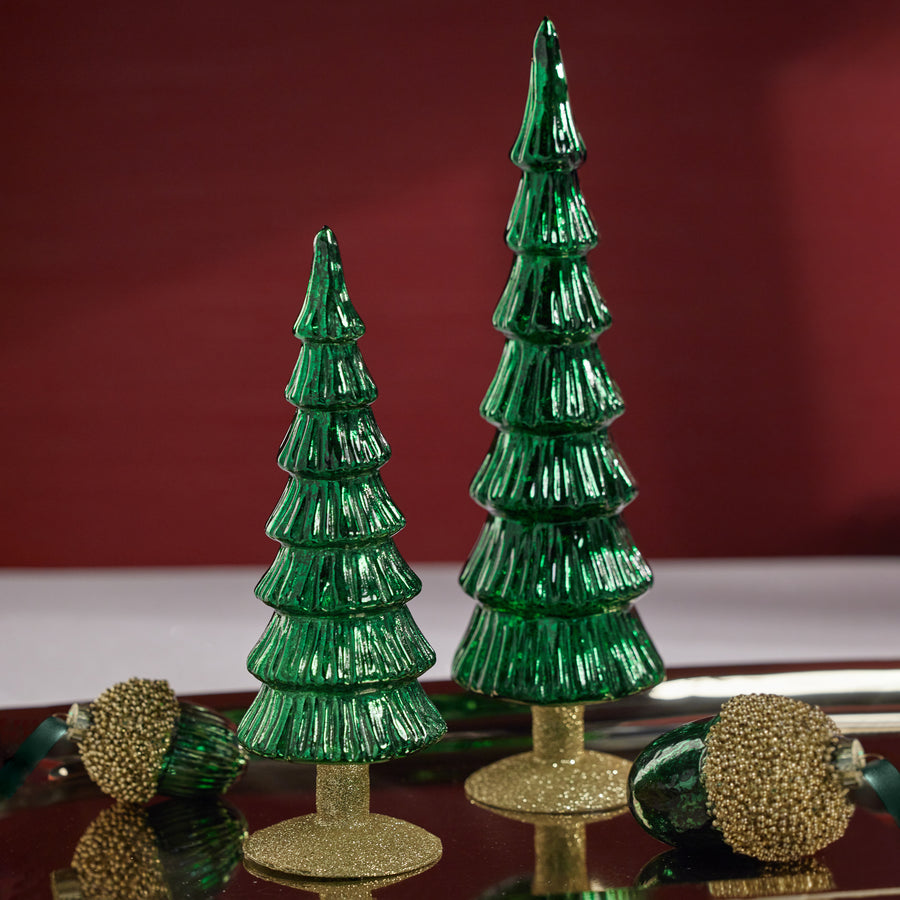 Miramonti Glass Tree on Gold Glitter Base - Classic Green