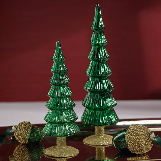 Miramonti Glass Tree on Gold Glitter Base - Classic Green