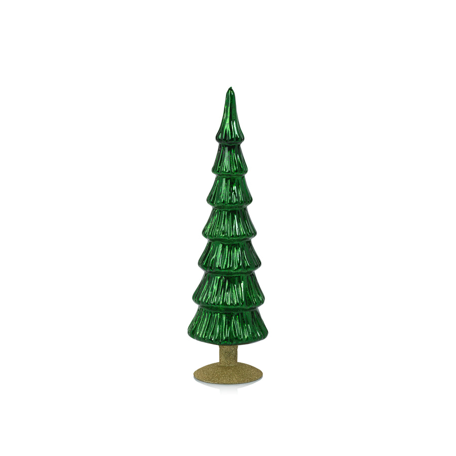 Miramonti Glass Tree on Gold Glitter Base - Classic Green