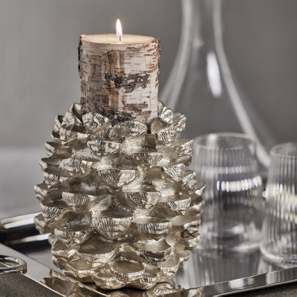 Pine Cone Pillar Holder - Silver - Candle Holders by Carlyle Avenue