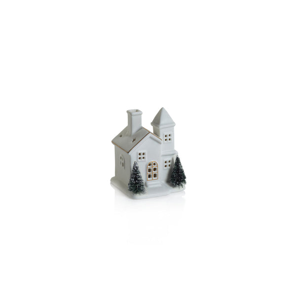 Alpina LED Porcelain House with Trees, Set of 4