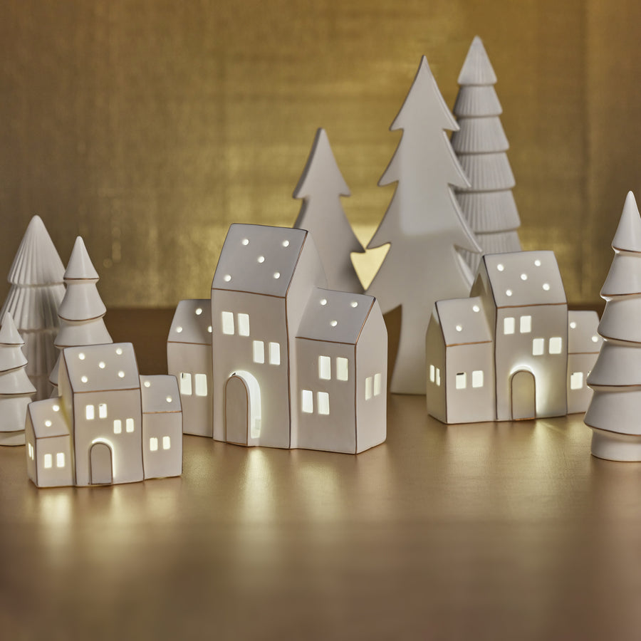 Zermatt LED Porcelain House - Matte White with Gold Trim