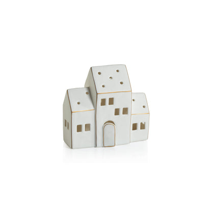 Zermatt LED Porcelain House - Matte White with Gold Trim - Christmas Decor by Carlyle Avenue