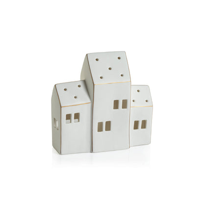 Zermatt LED Porcelain House - Matte White with Gold Trim - Christmas Decor by Carlyle Avenue