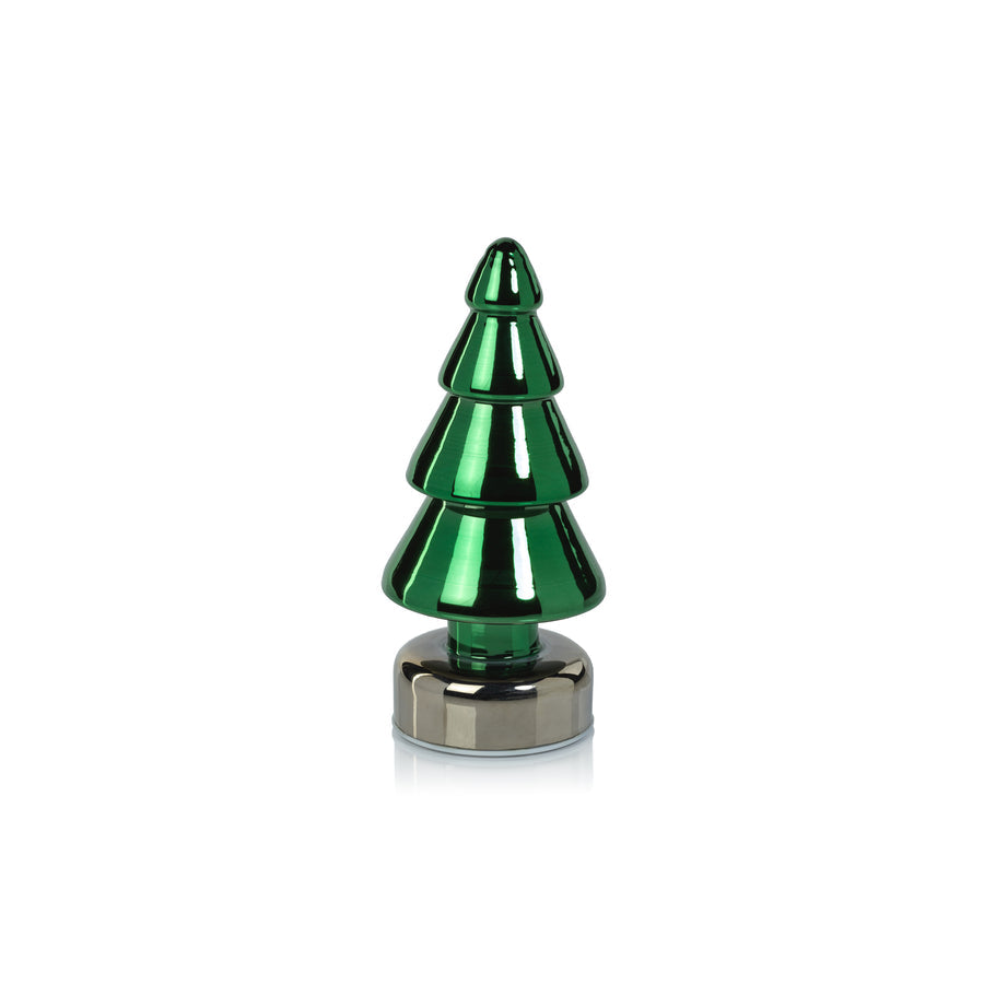 Lodgepole Pine LED Glass Tree - Green with Silver Base