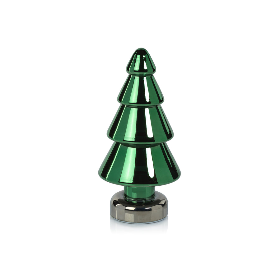 Lodgepole Pine LED Glass Tree - Green with Silver Base