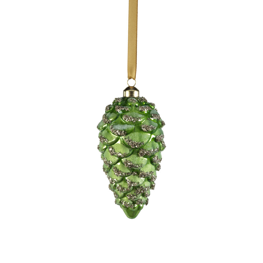 Glass Pine Cone Ornament - Green