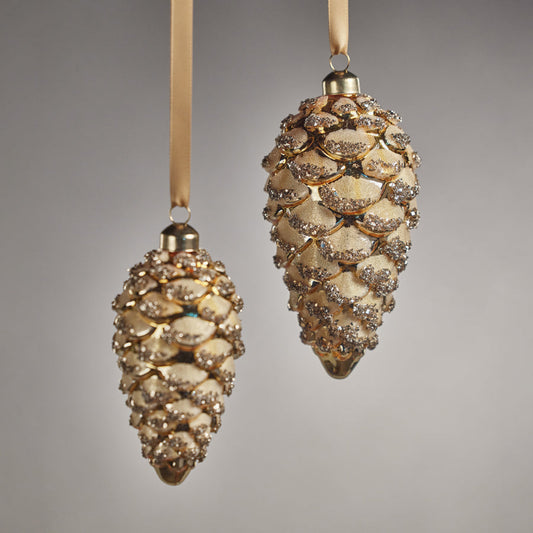 Glass Pine Cone Ornament - Gold