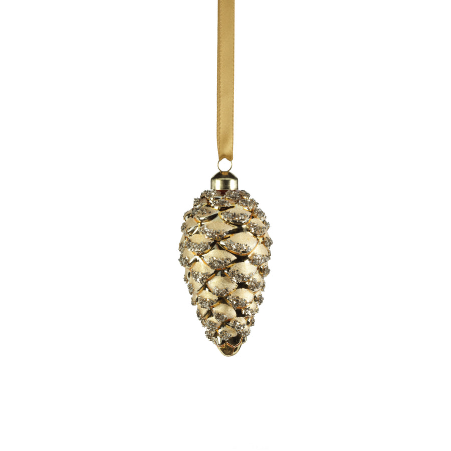 Glass Pine Cone Ornament - Gold