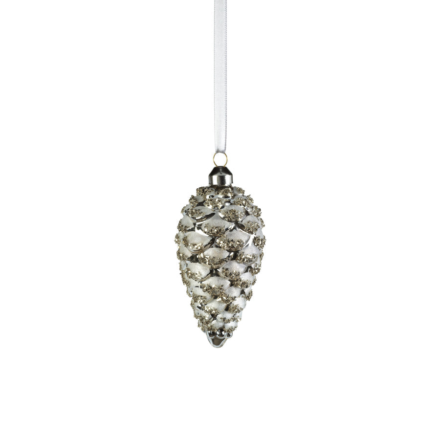 Glass Pine Cone Ornament - Silver