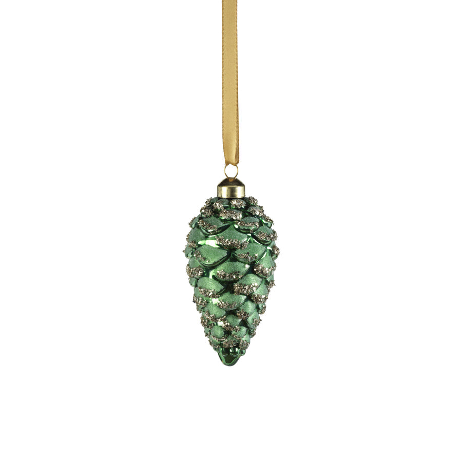 Glass Pine Cone Ornament - Dark Green