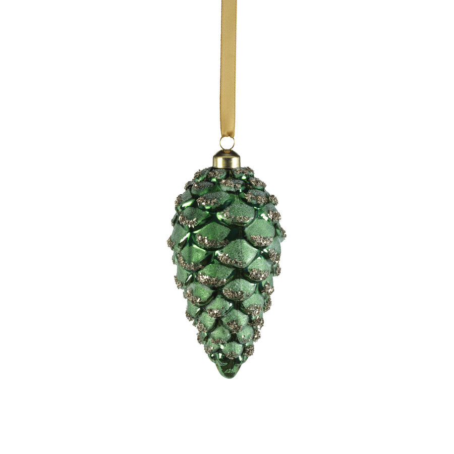 Glass Pine Cone Ornament - Dark Green