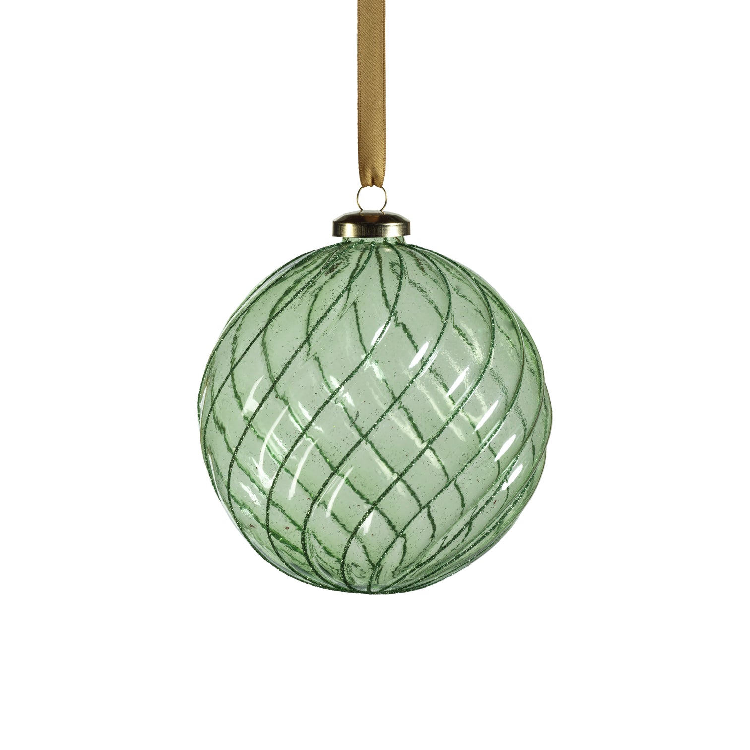 Swirl Glitter Ball Ornament - Green