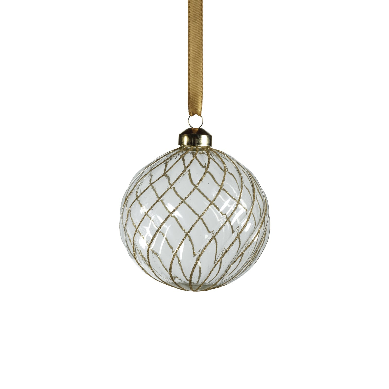 Swirl Glitter Ball Ornament - Clear & Gold