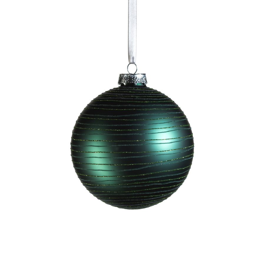 Glass Ball Ornament with Glitter - Dark Green