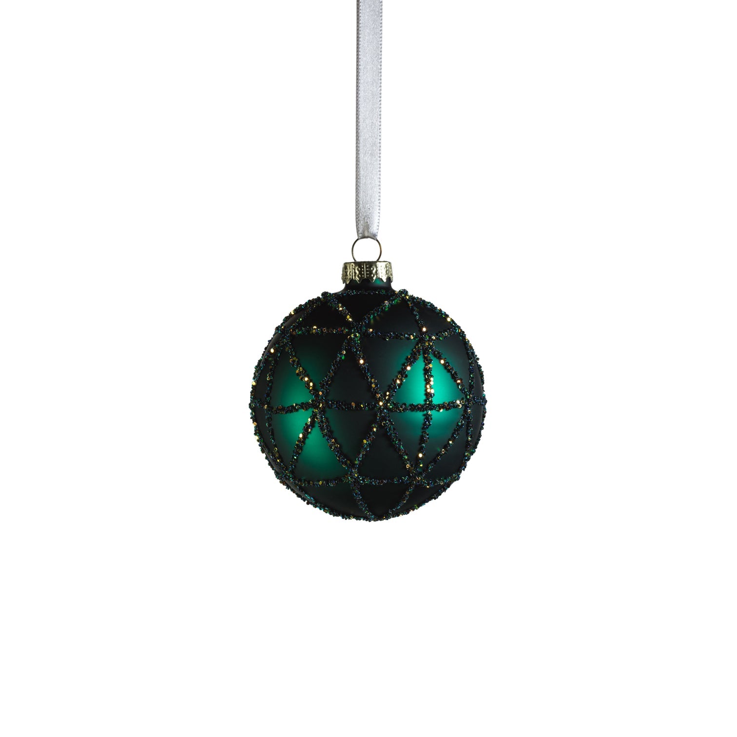Glass Ball Ornament with Abstract Glitter - Dark Green