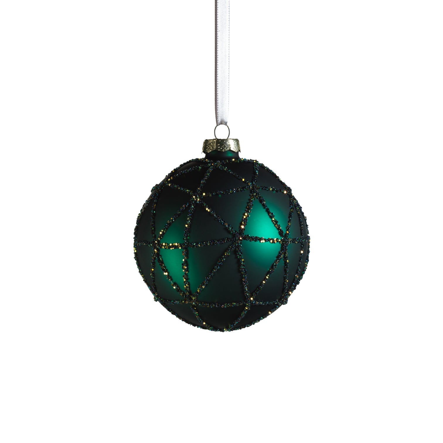 Glass Ball Ornament with Abstract Glitter - Dark Green