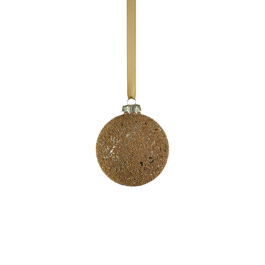 Beaded Glass Ball Ornament - Gold