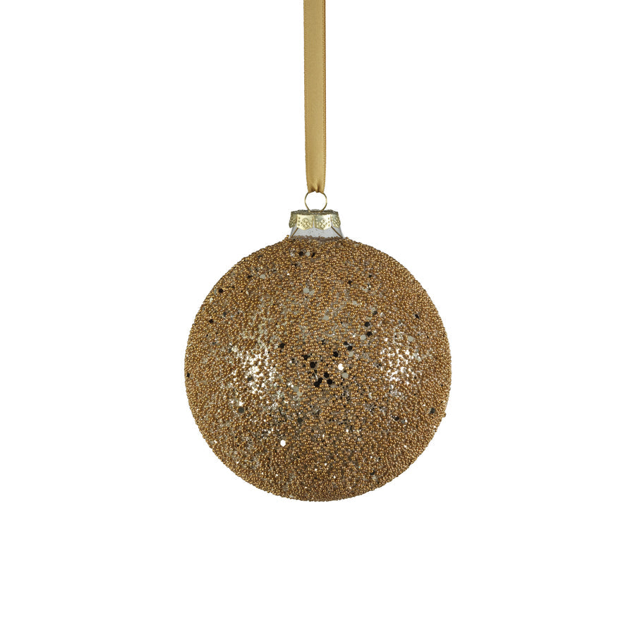 Beaded Glass Ball Ornament - Gold