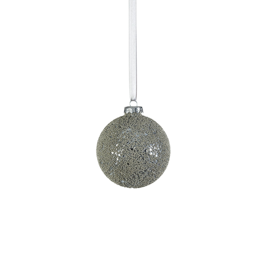 Beaded Glass Ball Ornament - Silver