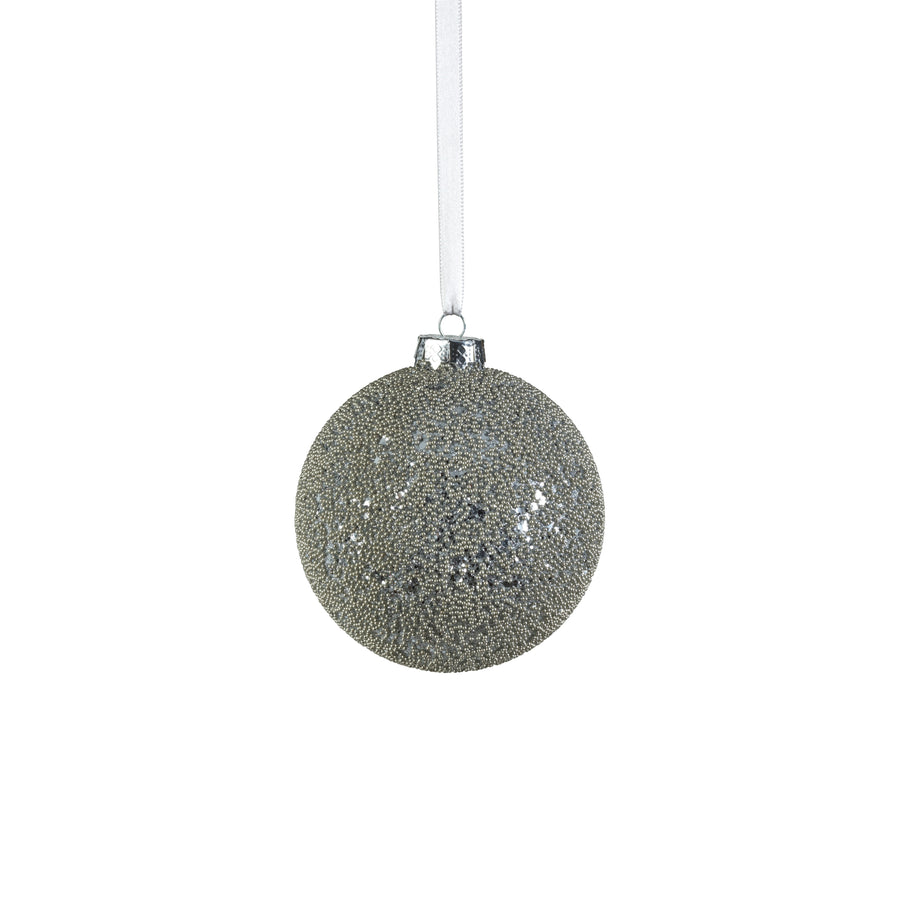 Beaded Glass Ball Ornament - Silver