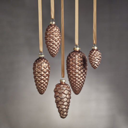 Glass Pine Cone Ornament - Umber Copper Bronze