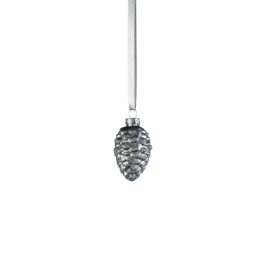 Glass Pine Cone Ornament - Silver