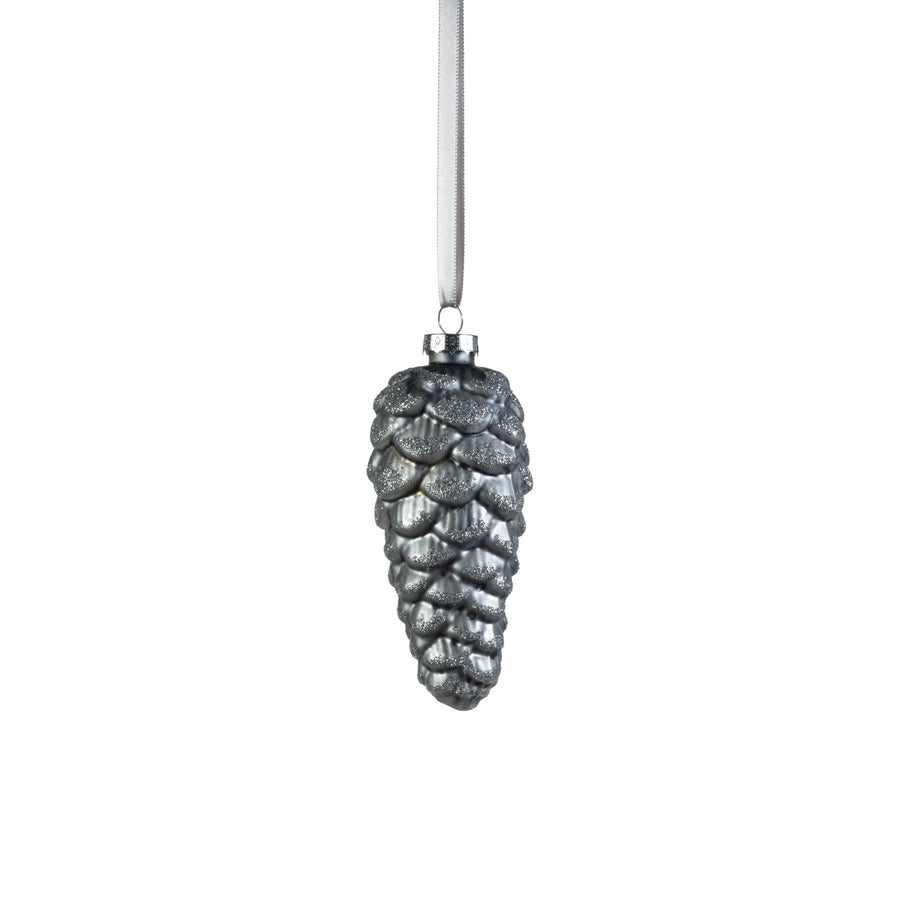 Glass Pine Cone Ornament - Silver