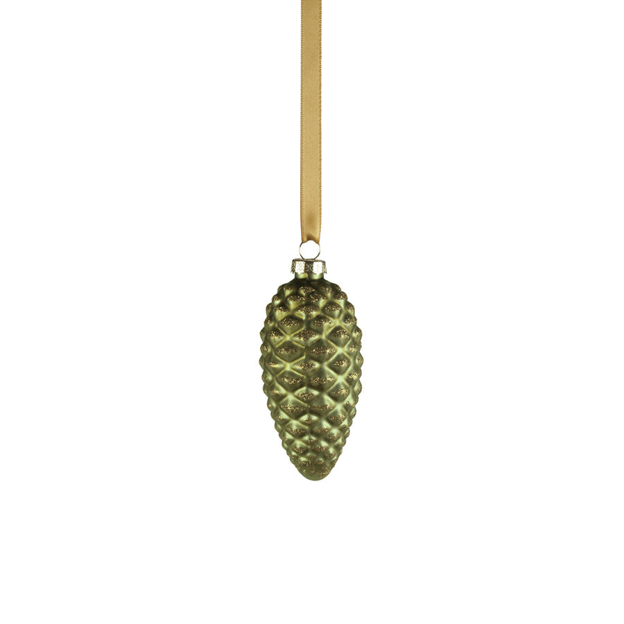 Glass Pine Cone Ornament - Green