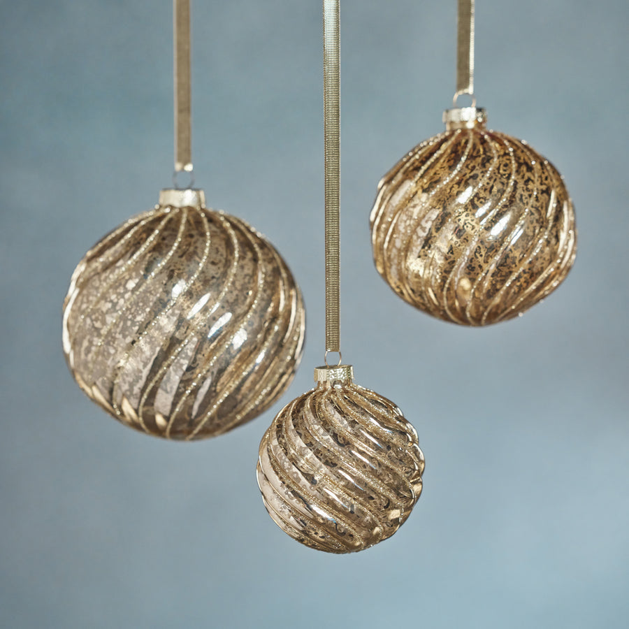 Antique Swirl with Glitter Glass Ball Ornament - Gold