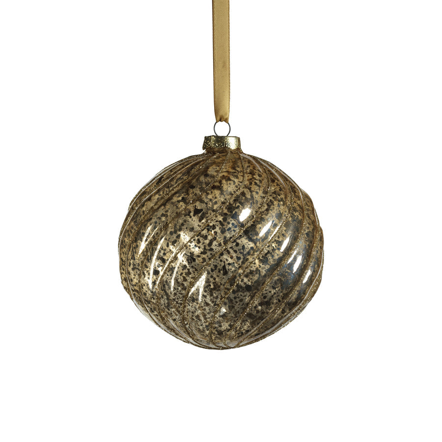 Antique Swirl with Glitter Glass Ball Ornament - Gold