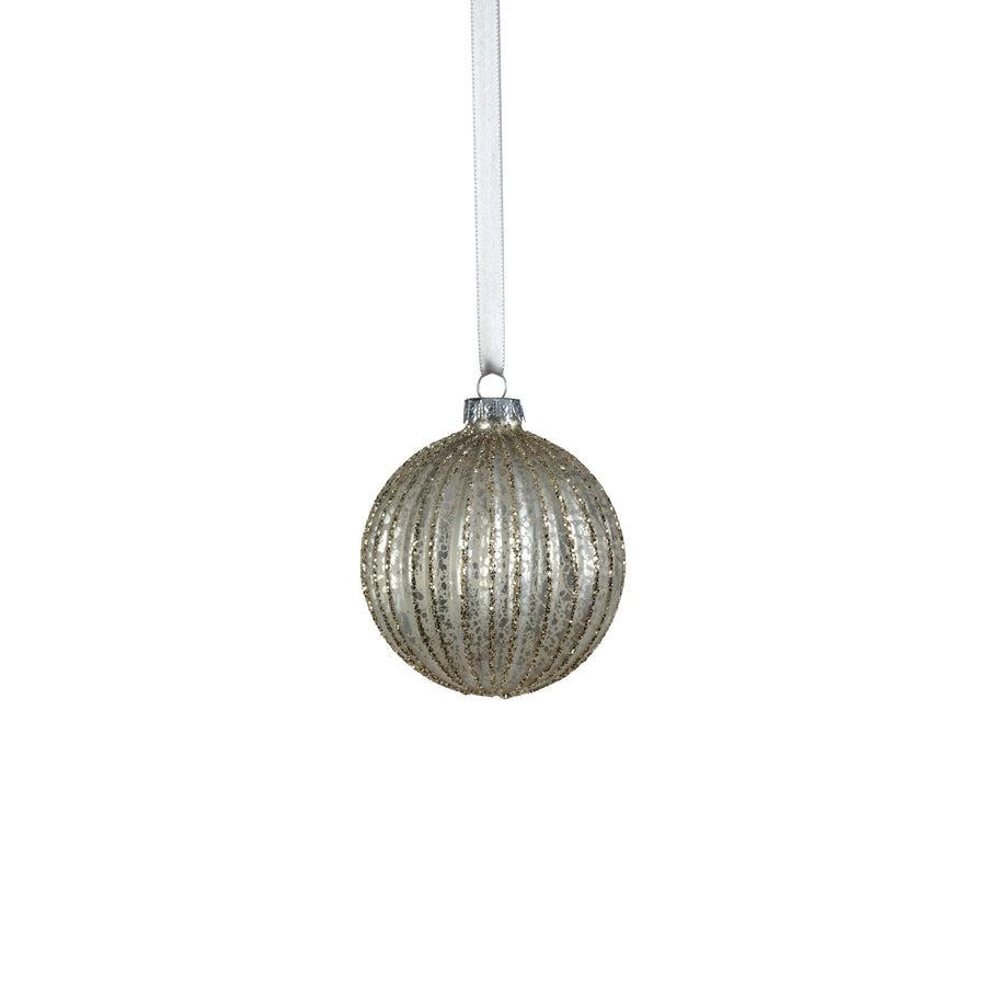 Antique Ribbed Ornament - Matte Silver