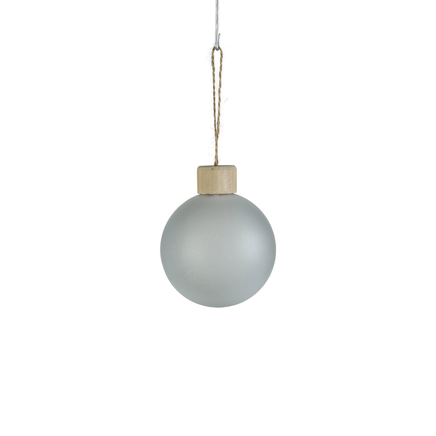 Frosted Glass Ball Ornament with Wood Cap