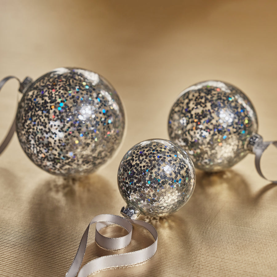 Confetti Glass Ball Ornament - Silver